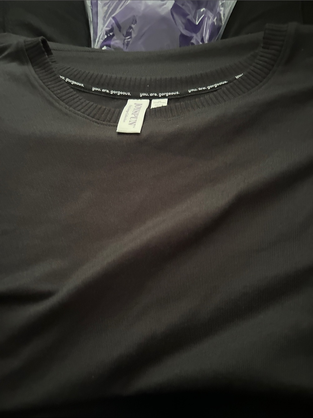 Black Crewneck Top with Subtle Ribbing